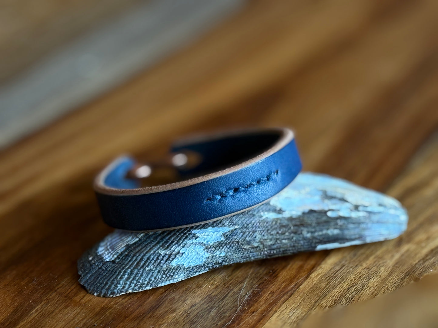 Natural Indigo Dyed Vegetable Tanned Leather Cuff