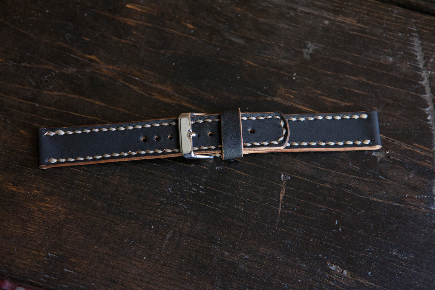 18 - 22mm Painted Black Teacore (fades to brown) Watch Strap Hand Stitched Made to Order and Customizable