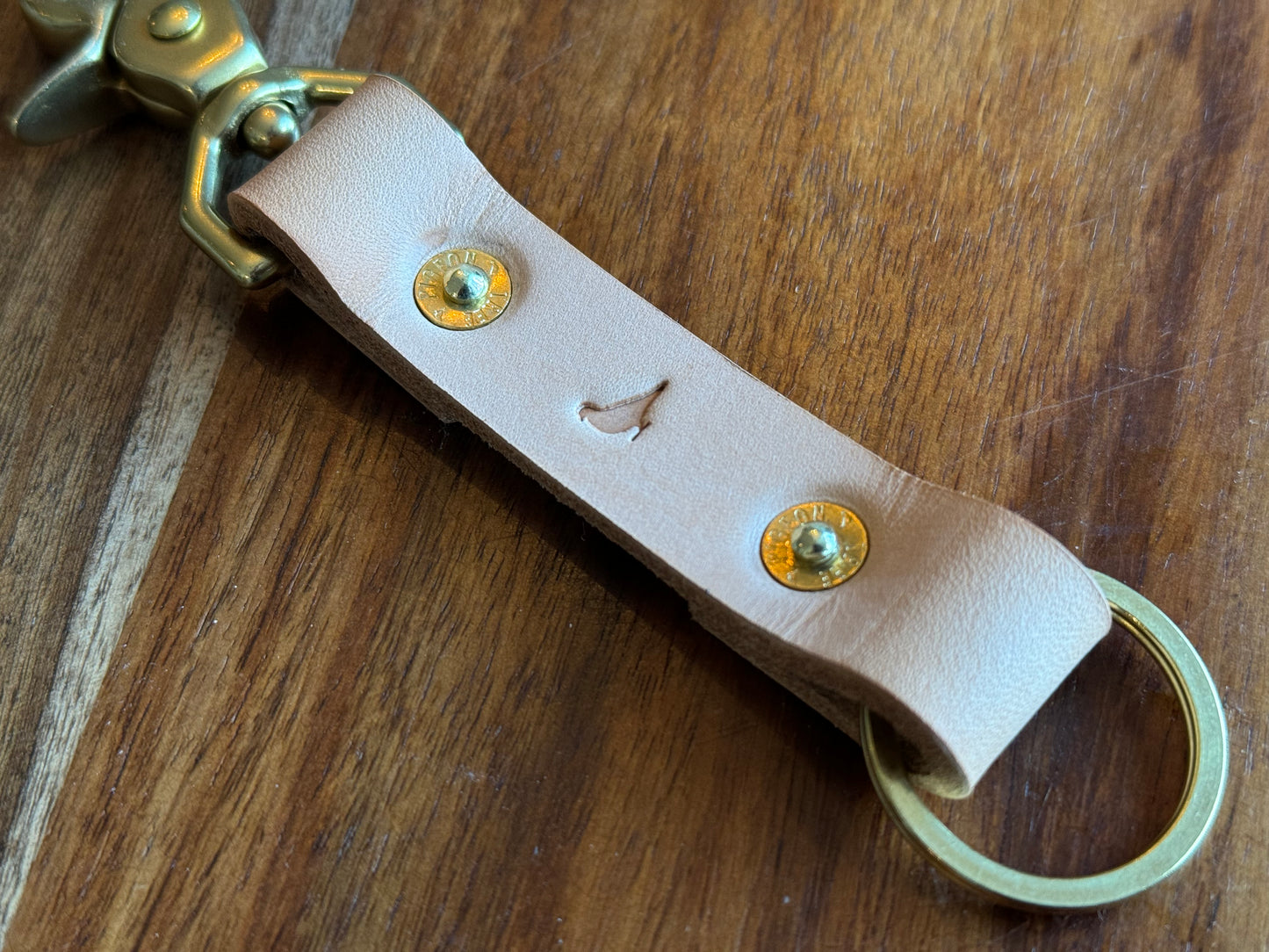 Natural Vegetable Tanned Leather Beltfob Keychain with Brass Hardware