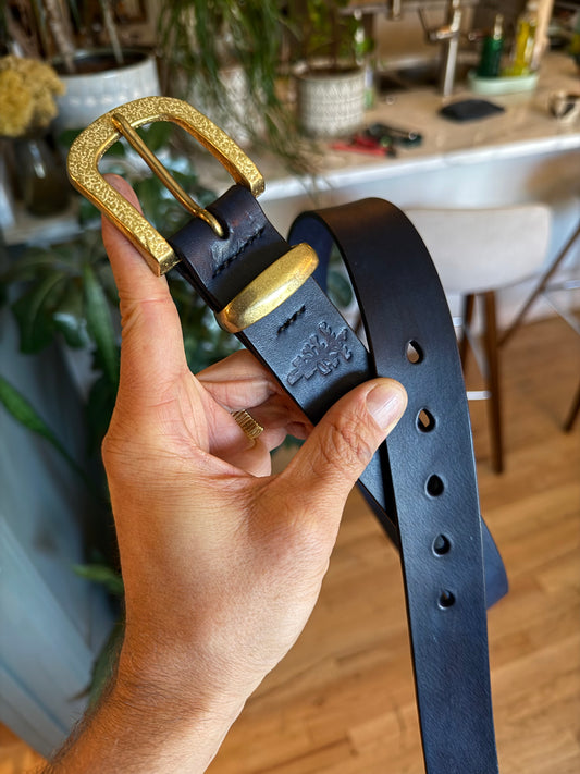 35mm Natural Indigo Dyed Hammered Japanese Belt