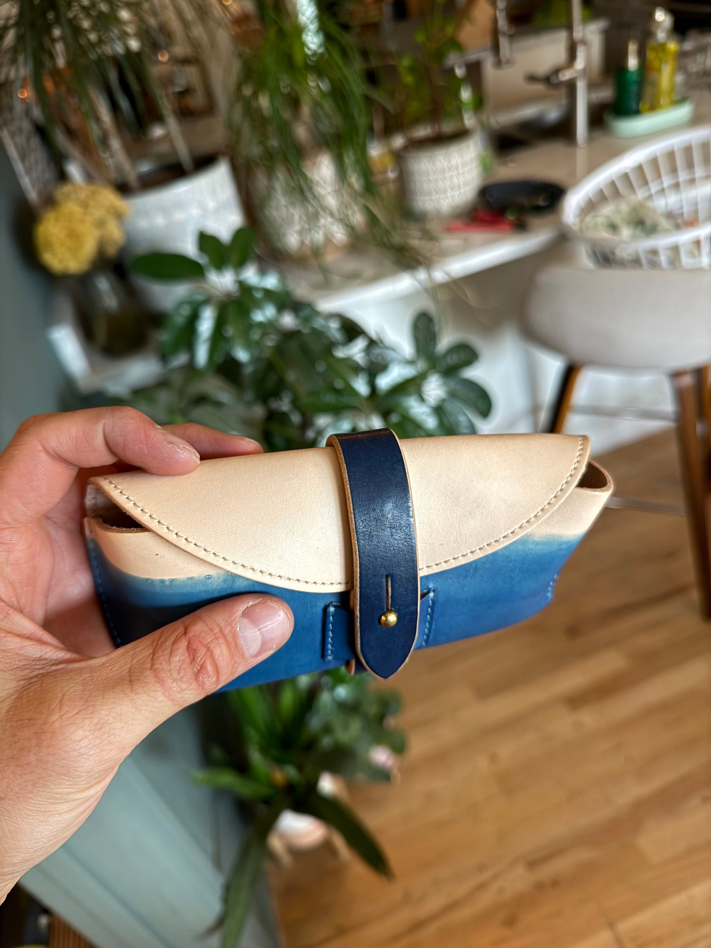 Indigo Dyed Natural Vegtan Leather Glasses Case