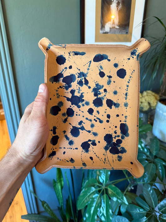 Splattered Indigo Wet Formed Leather Catchall