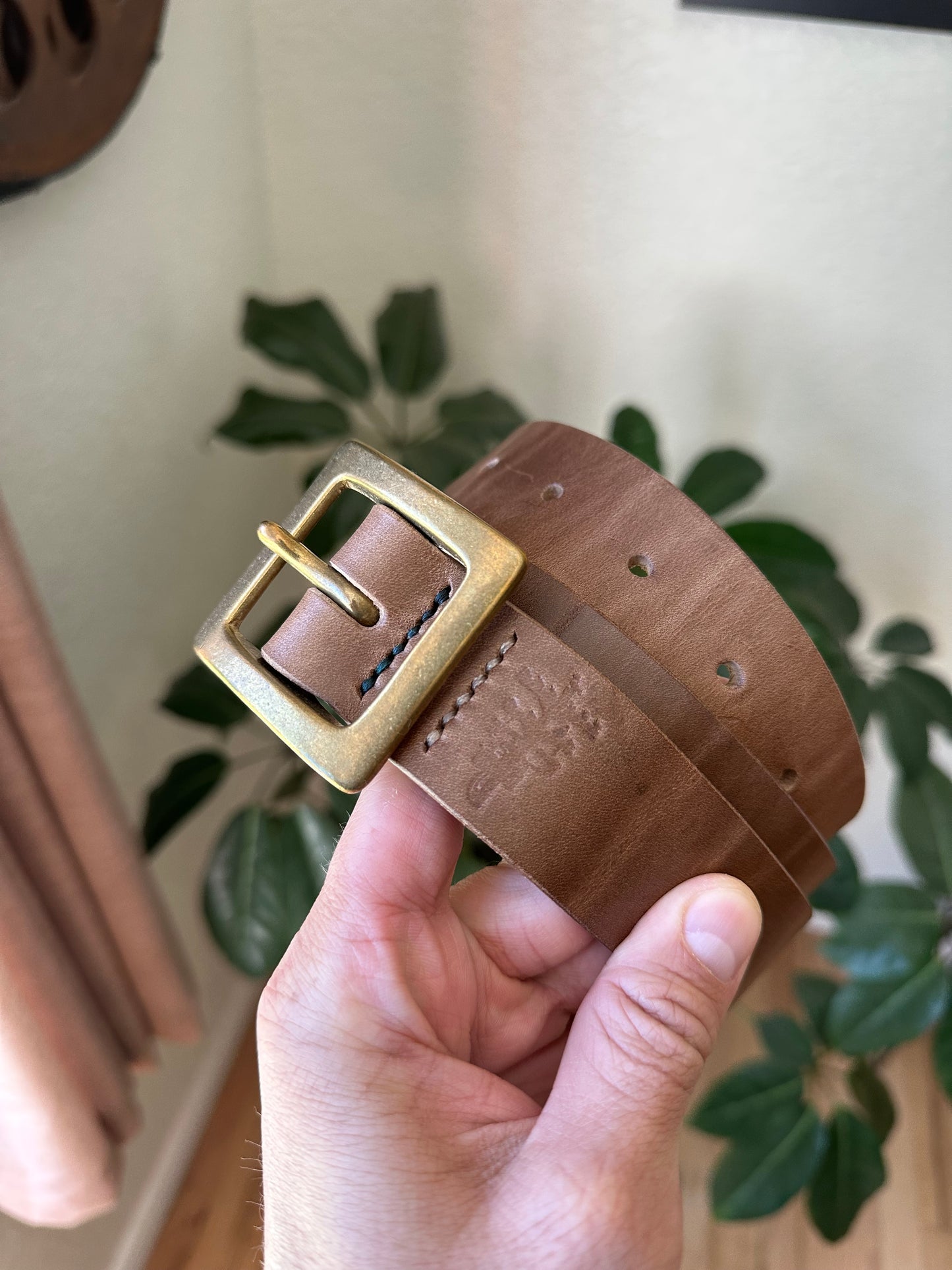 37" Natural Chromexcel with Square Brass Garrison Buckle