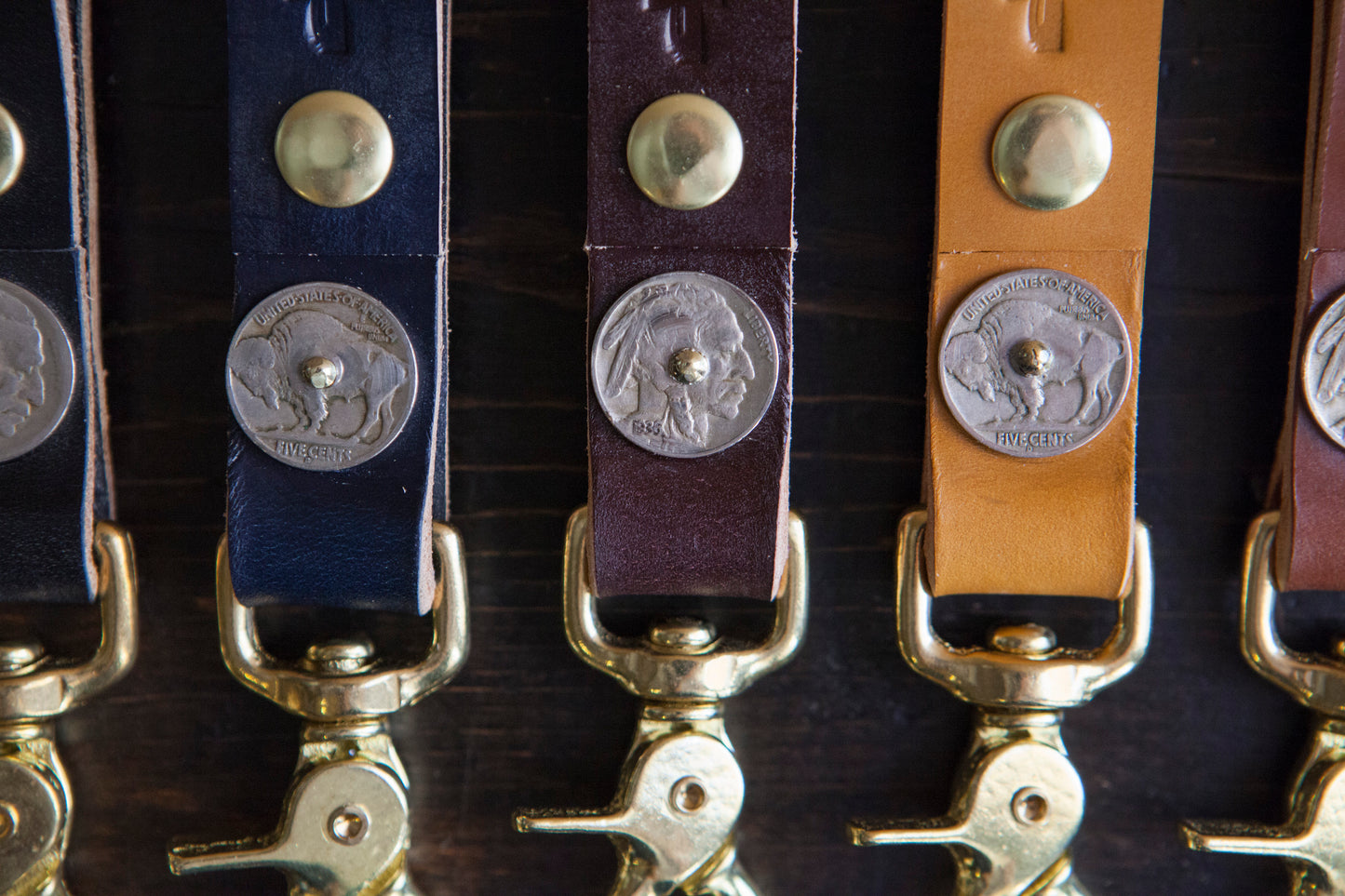 Vintage Buffalo / Indian Head Nickel Belt Fob Keychain - Assorted Colors