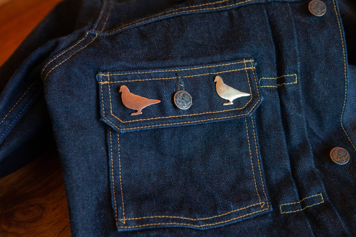 Solid Raw Copper or Brass Pigeon Logo Pin