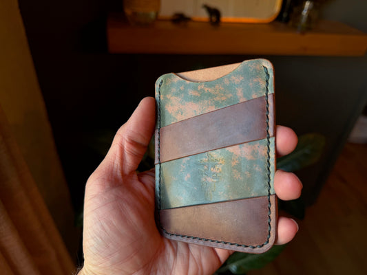 Hidden Logo Marbled Brown & Green Shell Cordovan Card Wallet