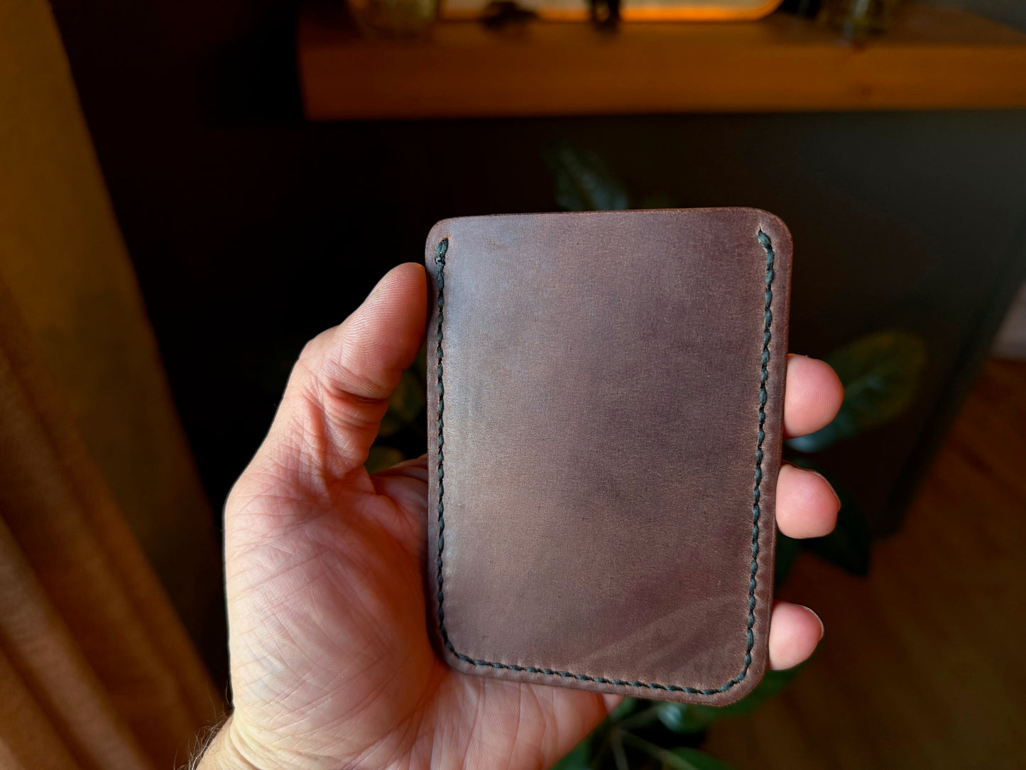 Hidden Logo Marbled Brown & Green Shell Cordovan Card Wallet