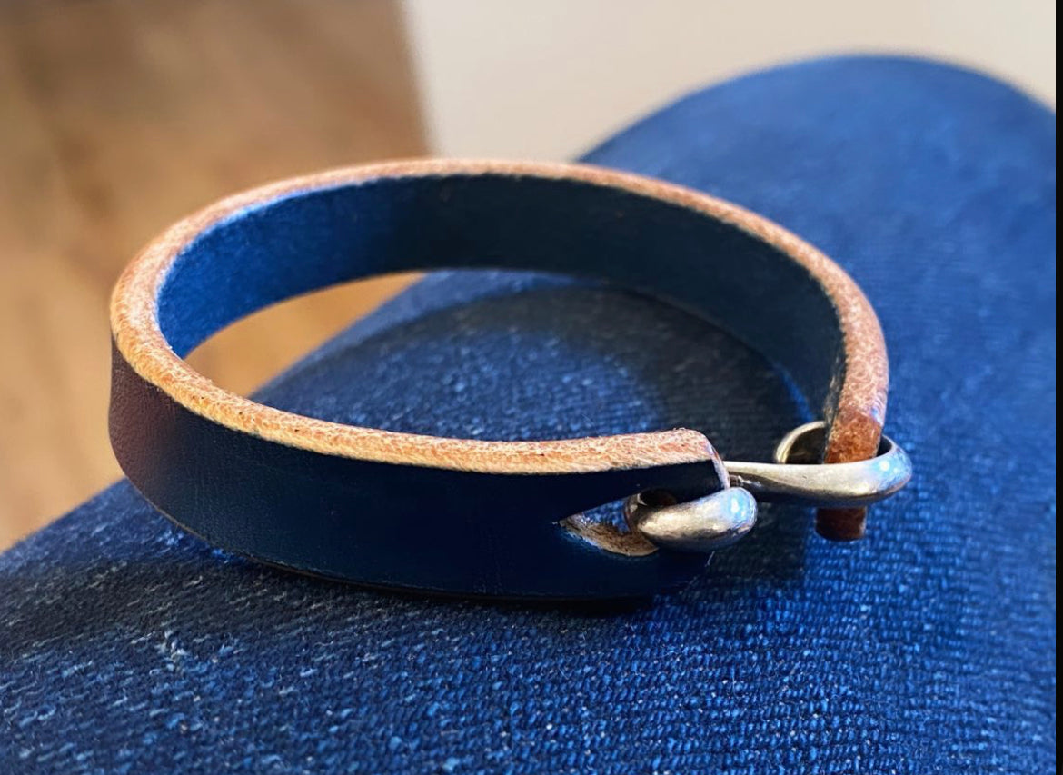 Natural Indigo Dyed Vegetable Tanned Leather Cuff