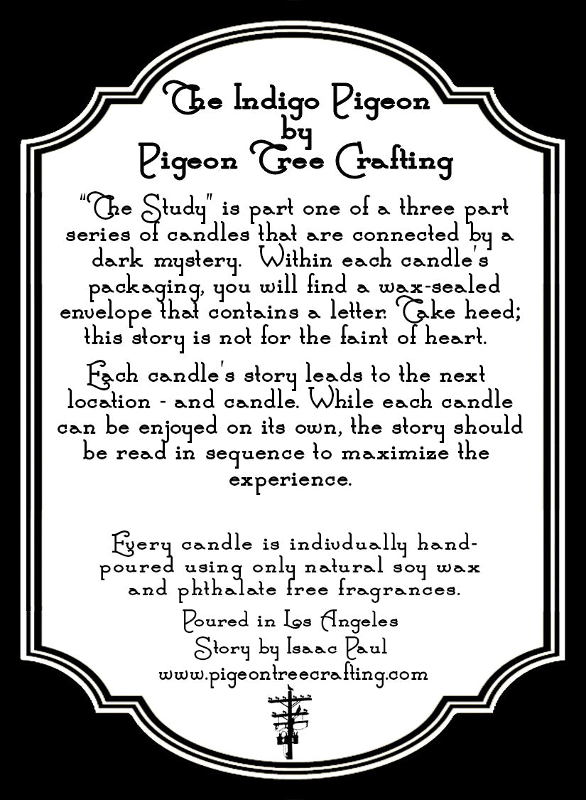 "The Study" part 1 of 3 in 'The Indigo Pigeon' Candle Series