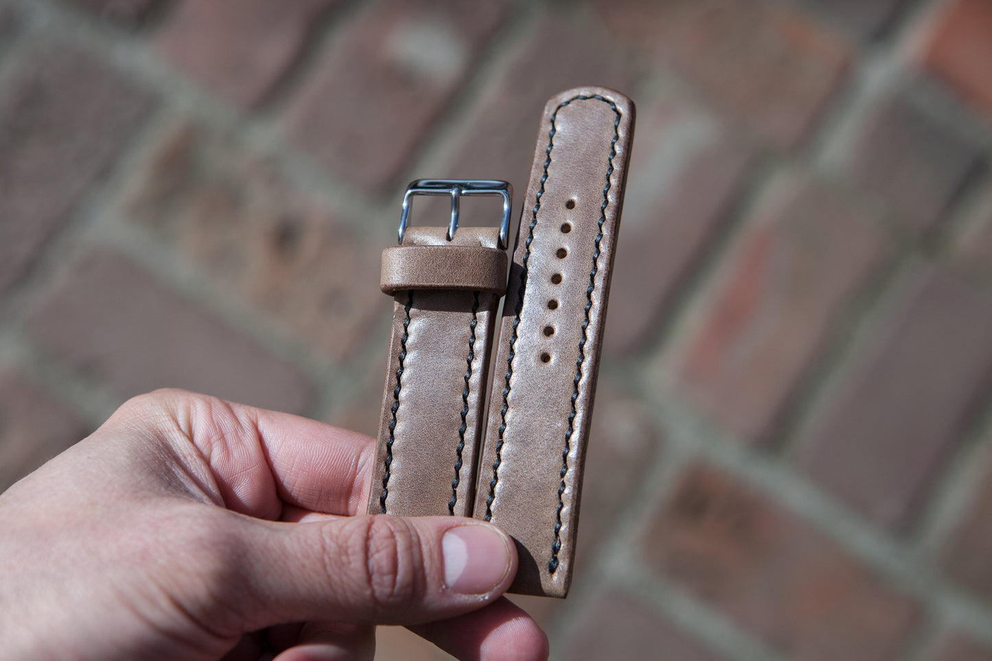 18 - 22mm Horween Natural Chromexcel (CXL) Watch Strap - Hand Stitched & Made to Order