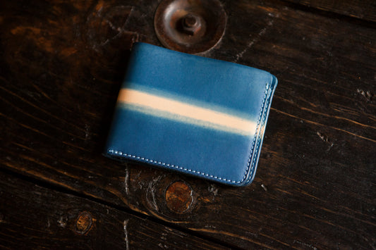 Indigo Dyed Leather Bi-Fold with Laser Dip