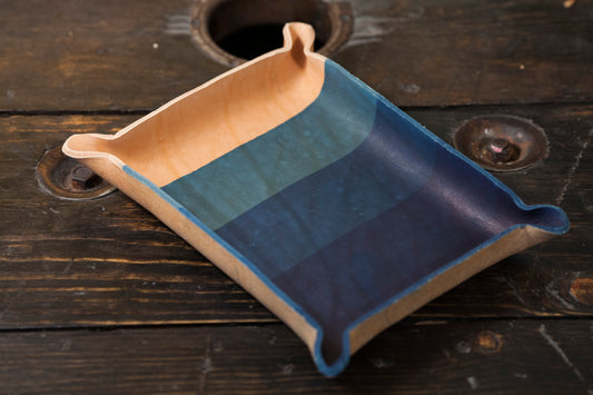 Indigo Dyed and Wet Formed Natural Leather Catchall Tray Solid Indigo with OG 4 layer dip