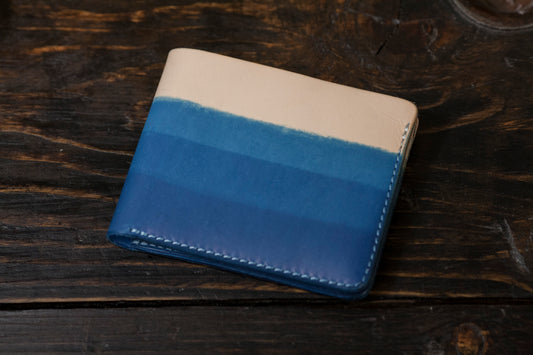 Indigo Dyed Leather Bi-Fold with OG 3 Layer Dip