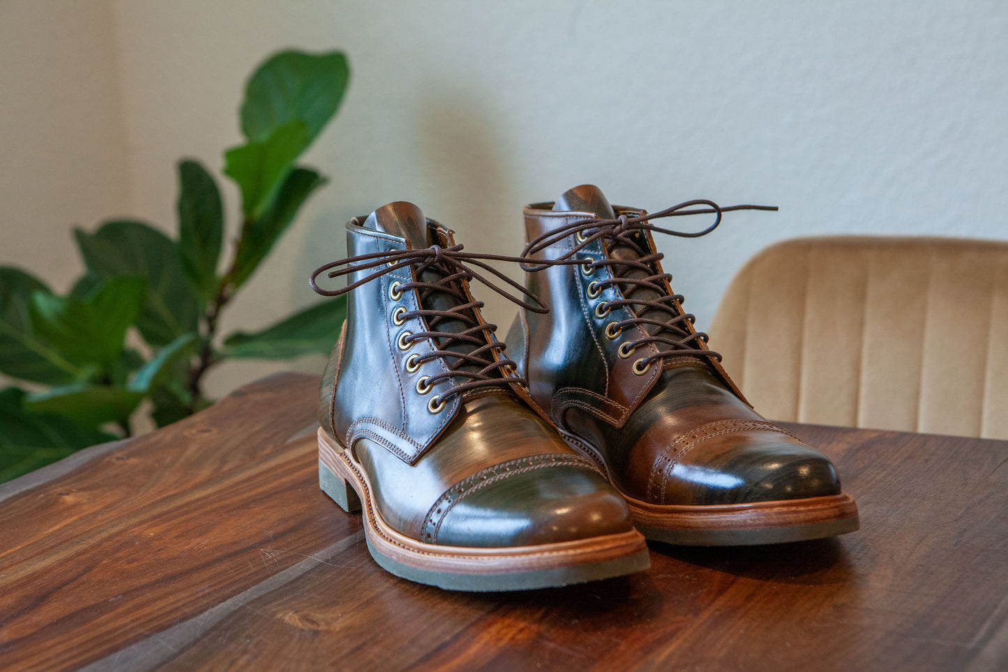 Pigeon Tree X Santalum Collab No. 4 - The Hand Marbled Green Vegetable Tanned Boot