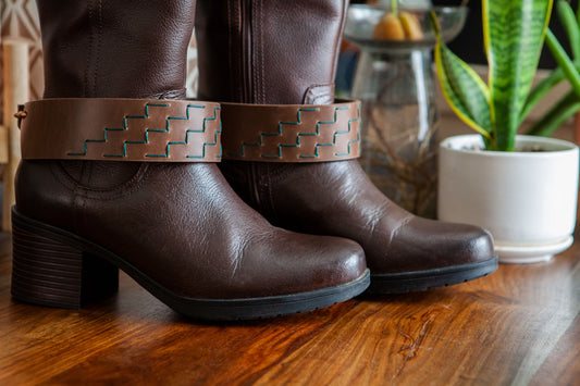 Geo Wave (Green) - Handmade Premium Leather Boot Cuffs by Hoof & Heel