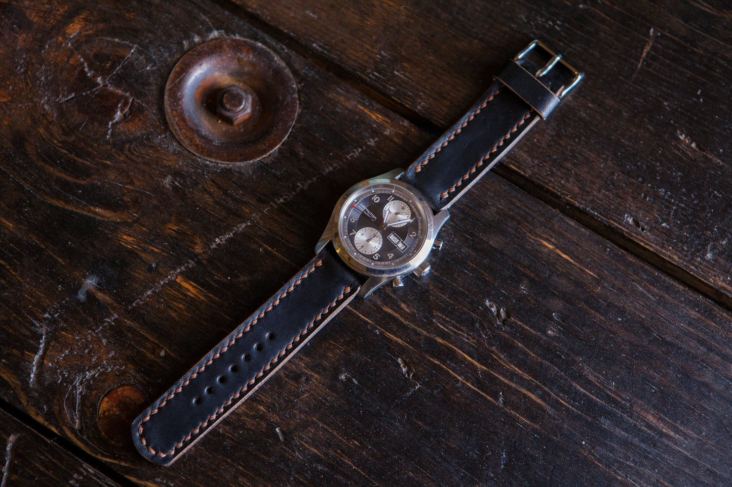 18 - 22mm Horween Black Chromexcel (CXL) Watch Strap - Hand Stitched & Made to Order