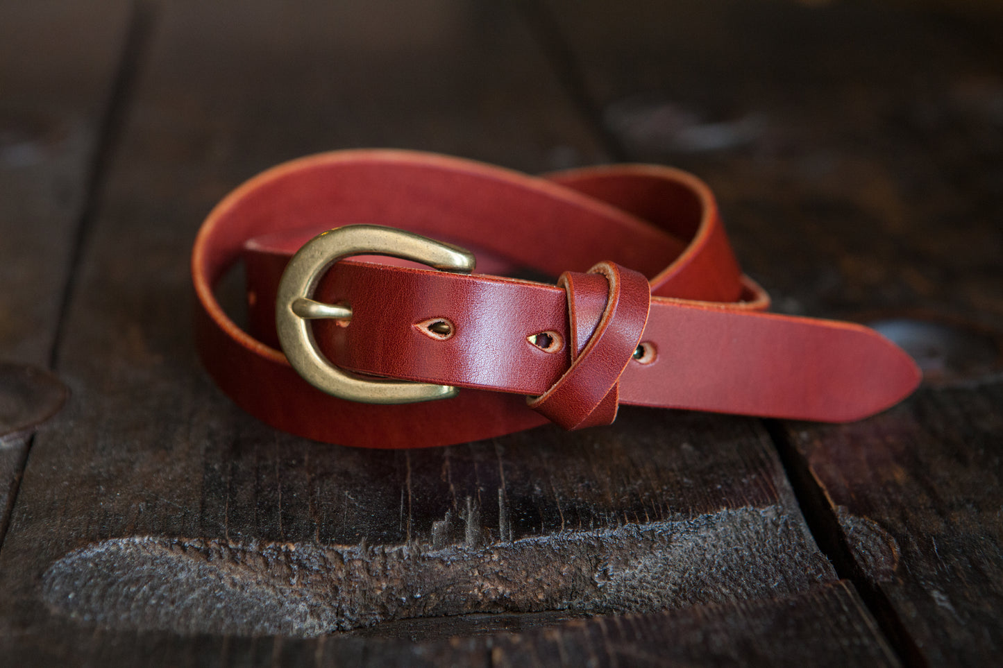 1" Slim Belt with Japanese Brass Hardware and Swedish Tärnsjö or Vegtan Leather