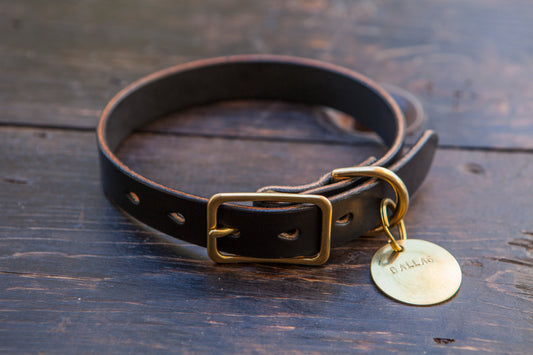 1" or 3/4" Black CXL Leather Dog Collar - Custom Made to Order