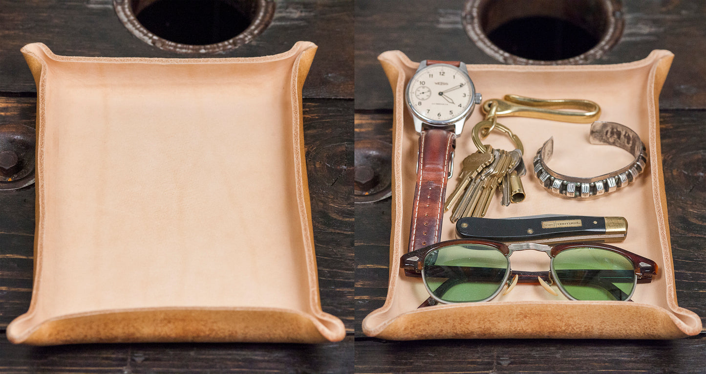 Wet Formed Natural Leather Catchall Tray