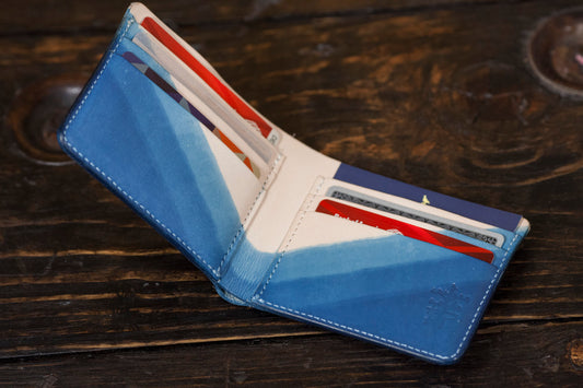 Indigo Dyed Leather Bi-Fold with V Gradient