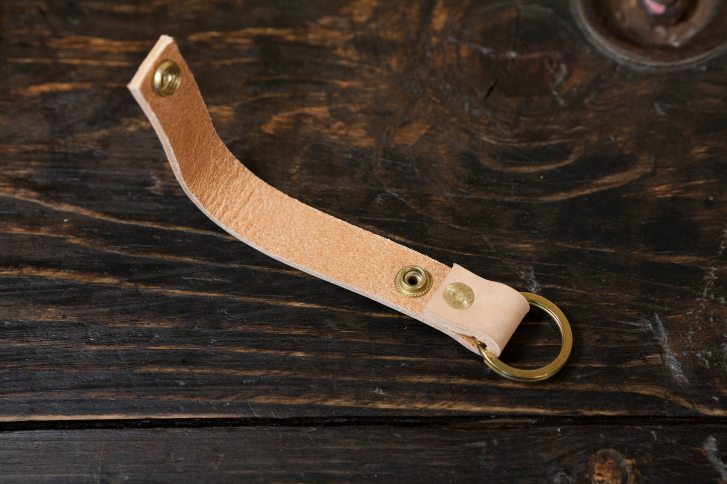 Natural Vegetable Tanned leather Belt Loop Key Fob Snap Keychain Solid Brass Hardware