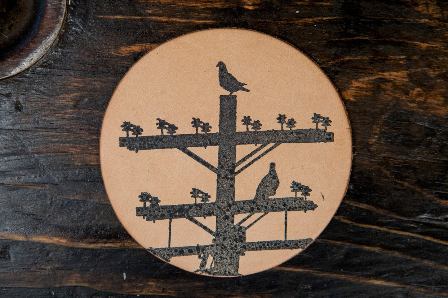 Pigeon Tree Crafting Full Grain Natural Leather Coasters Pigeon Tree Logo Coasters