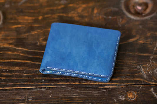 Indigo Dyed Natural Vegeable Tanned Leather Bifold