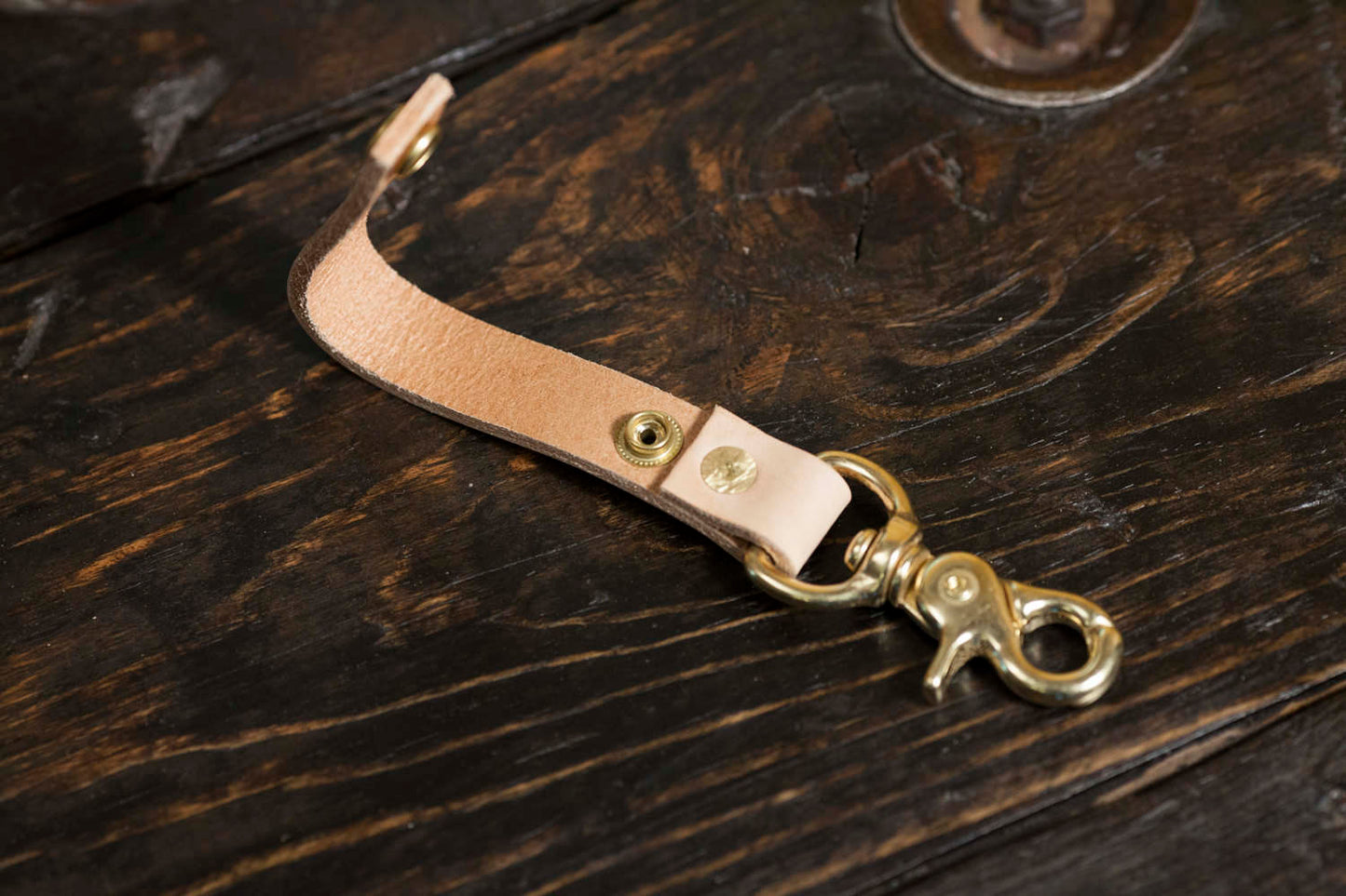 Natural Vegetable Tanned leather Belt Loop With Scissor Snap Key Fob Snap Keychain Solid Brass Hardware
