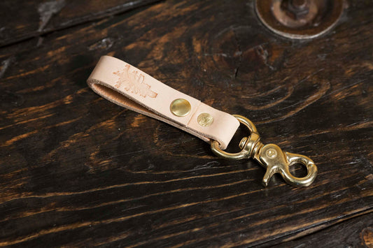 Natural Vegetable Tanned leather Belt Loop With Scissor Snap Key Fob Snap Keychain Solid Brass Hardware