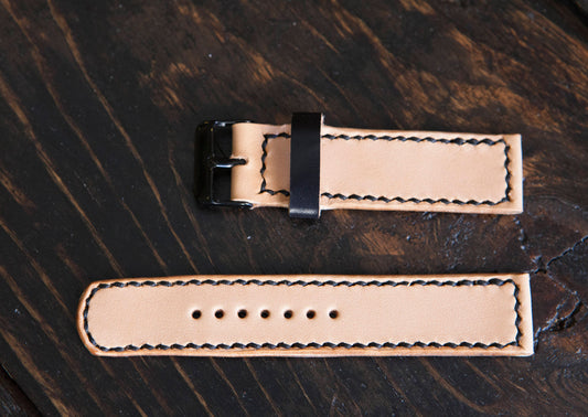 18 - 22mm  Hand Stitched Natural Vegetable Tanned Watch Strap Made to Order and Customizable