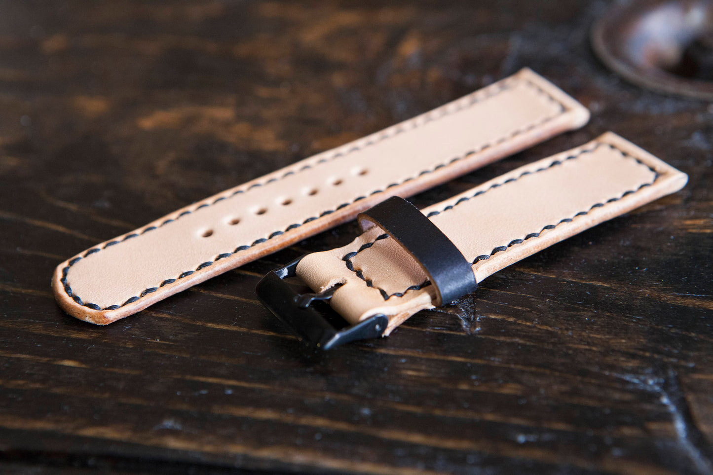18 - 22mm  Hand Stitched Natural Vegetable Tanned Watch Strap Made to Order and Customizable