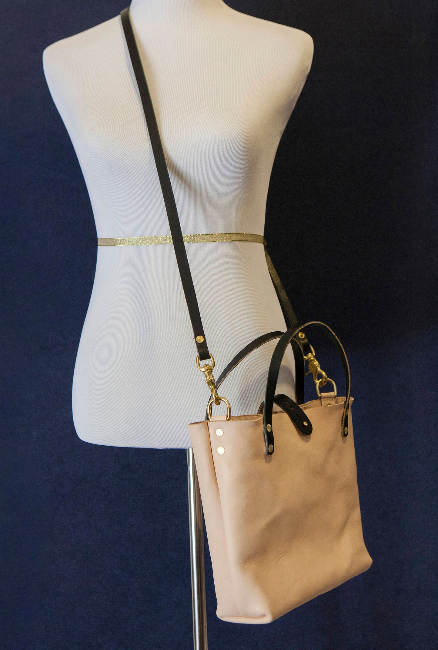 Made to Order - Natural Vegetable Tanned Handbag with Shoulder Strap, Black English Bridle Handles and Solid Brass Hardware Made in USA