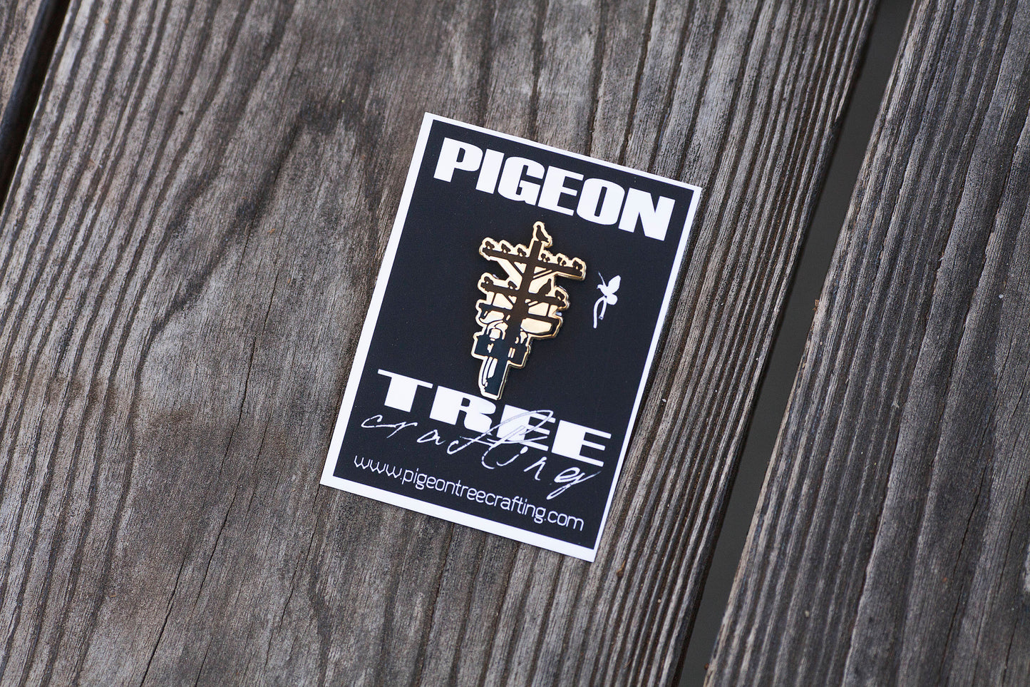 Pigeon Tree Logo Pin- Black and Gold