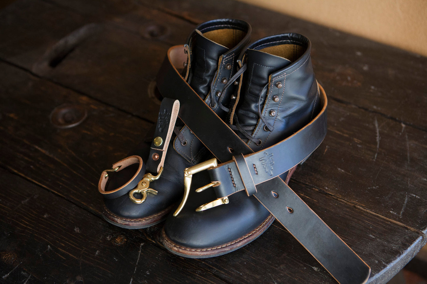 Painted Black Teacore Leather Cuff *fades to brown to pair with Red Wing Klondike Leather*