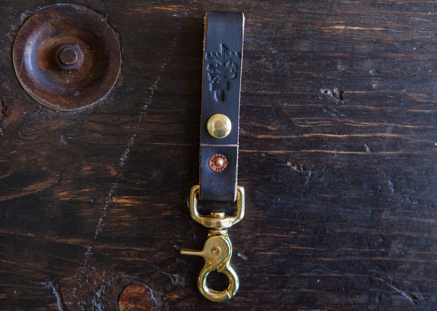 Painted Black Leather Belt Fob with Brass Scissor Snap *fades to brown to pair with Red Wing Klondike Leather*