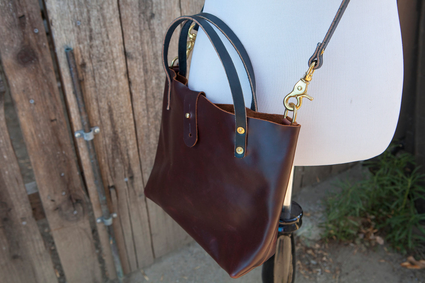 Made to Order - Oxblood Burgundy Handbag with Shoulder Strap, Black English Bridle Handles and Solid Brass Hardware Made in USA