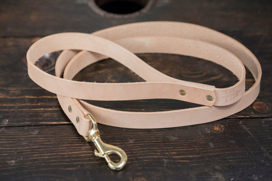 1" or 3/4" Natural Vegtan or Black CXL Leather Dog Leash 5' with Brass Hardware - Made to Order